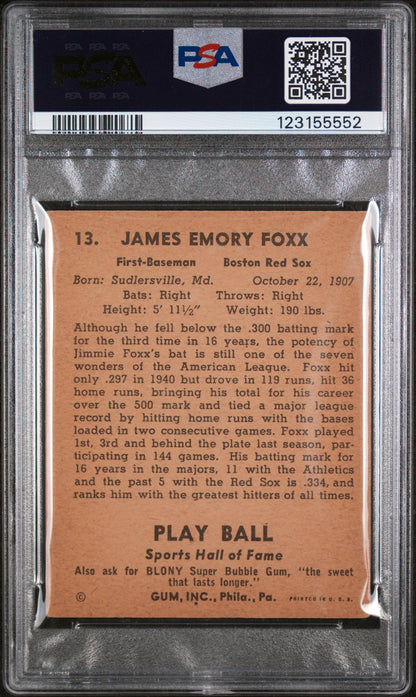 1941 Play Ball Jimmie Foxx #13 PSA 2