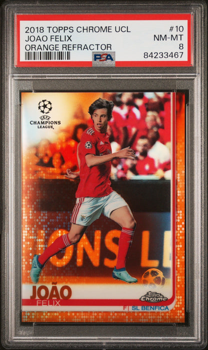 2018 Topps Chrome Uefa Champions League Orange Refractor Joao Felix #10 /25 PSA 8