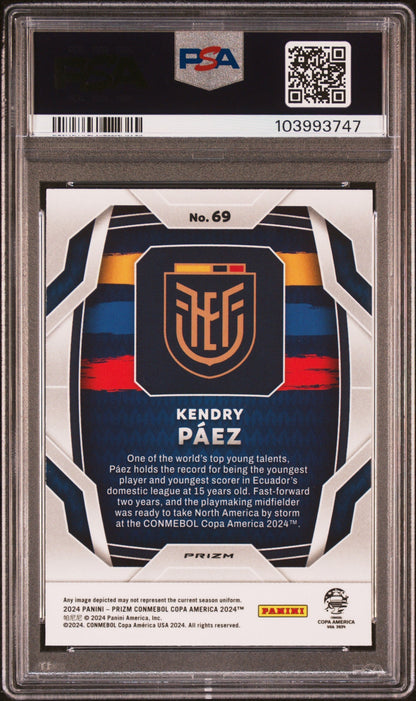 2024 Panini Prizm Conmebol Copa America Zebra Prizm Kendry Paez #69 PSA 9