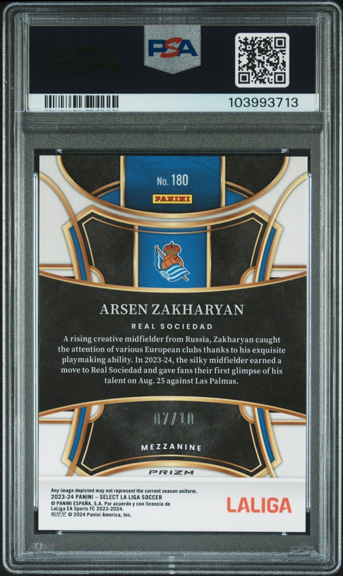 2023 Panini Select La Liga Gold Mojo Arsen Zakharyan #180 /10 PSA 10