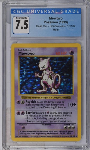 Mewtwo 1999 Pokemon Base Set Shadowless Holo #10/102 CGC 7.5