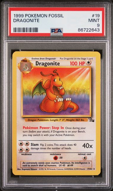 Dragonite - 19/62 - Fossil - 1999 Pokemon - PSA 9