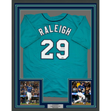 Framed Facsimile Autographed Cal Raleigh 35x39 Seattle Teal Reprint Laser Auto Baseball Jersey