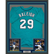 Framed Facsimile Autographed Cal Raleigh 35x39 Seattle Teal Reprint Laser Auto Baseball Jersey