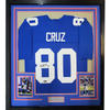 Framed Facsimile Autographed Victor Cruz 35x39 New York Blue Reprint Laser Auto Football Jersey