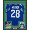 Framed Autographed/Signed Curt Warner 35x39 "3x Pro Bowl" Seattle Blue Retro Football Jersey Beckett BAS COA