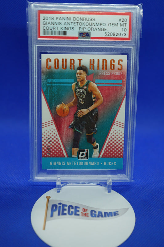 2018 Panini Donruss Court Kings Press Proof Orange #'D 026/125 Giannis Antetokounmpo PSA 10