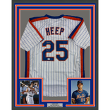 Framed Autographed/Signed Danny Heep 35x39 86 WS Champs New York Pinstripe Baseball Jersey JSA COA