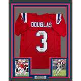 Framed Autographed/Signed DeMario Douglas 35x39 New England Red Football Jersey Beckett BAS COA