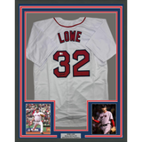 Framed Autographed/Signed Derek Lowe 35x39 Boston White Baseball Jersey Beckett BAS COA