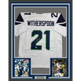 Framed Autographed/Signed Devon Witherspoon 35x39 Seattle White Football Jersey JSA COA