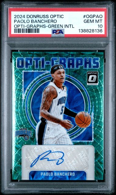 Paolo Banchero 2024 Panini Donruss Optic Opti-Graphs Green International Auto #’D 22/25 PSA 10