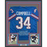 Framed Autographed/Signed Earl Campbell HOF 91 35x39 Houston Blue Stat Football Jersey JSA COA