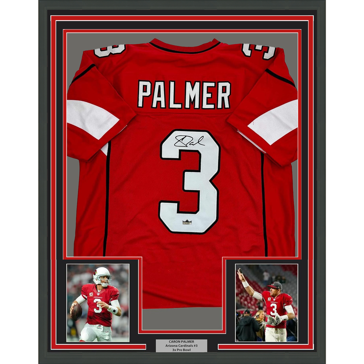 Framed Facsimile Autographed Carson Palmer 35x39 Arizona Red Reprint Laser Auto Football Jersey