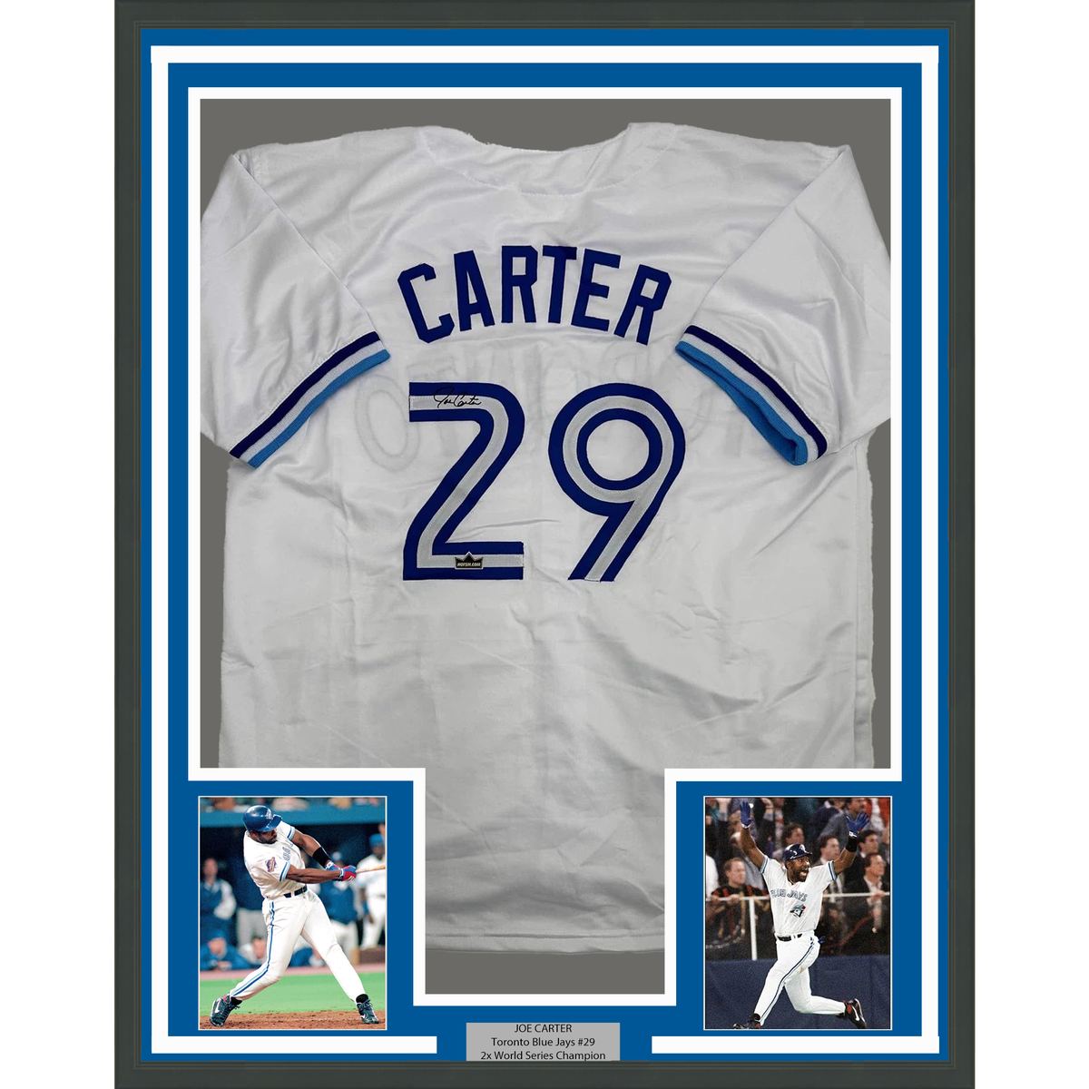 Framed Facsimile Autographed Joe Carter 35x39 Toronto Blue Reprint Laser Auto Baseball Jersey