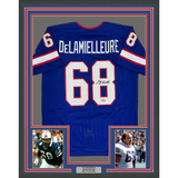 Framed Facsimile Autographed Joe DeLamielleure 35x39 Buffalo Blue Reprint Laser Auto Football Jersey