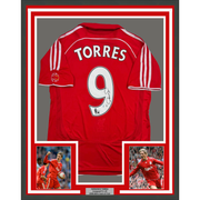Framed Autographed/Signed Fernando Torres 35x39 Liverpool Red Soccer Jersey Beckett BAS COA