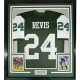 Framed Autographed/Signed Darrelle Revis 35x39 New York Green Football Jersey Beckett BAS COA