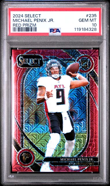 Michael Penix Jr. 2024 Panini Select Red Prizm Rookie Card #'D 09/49 PSA 10 (Jersey #)