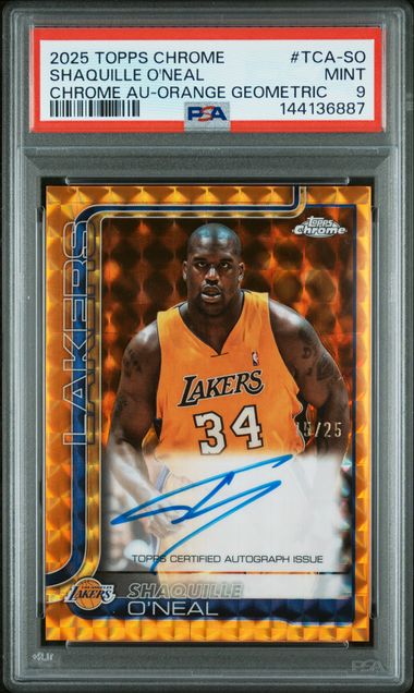 Shaquille O'neal 2025 Topps Chrome Autograph Orange Geometric #'D 15/25 PSA 9