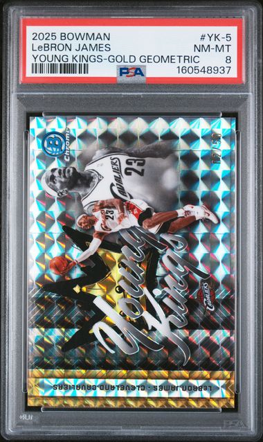 Lebron James 2025 Bowman Basketball Young Kings Gold Geometric #'D 02/50 PSA 8