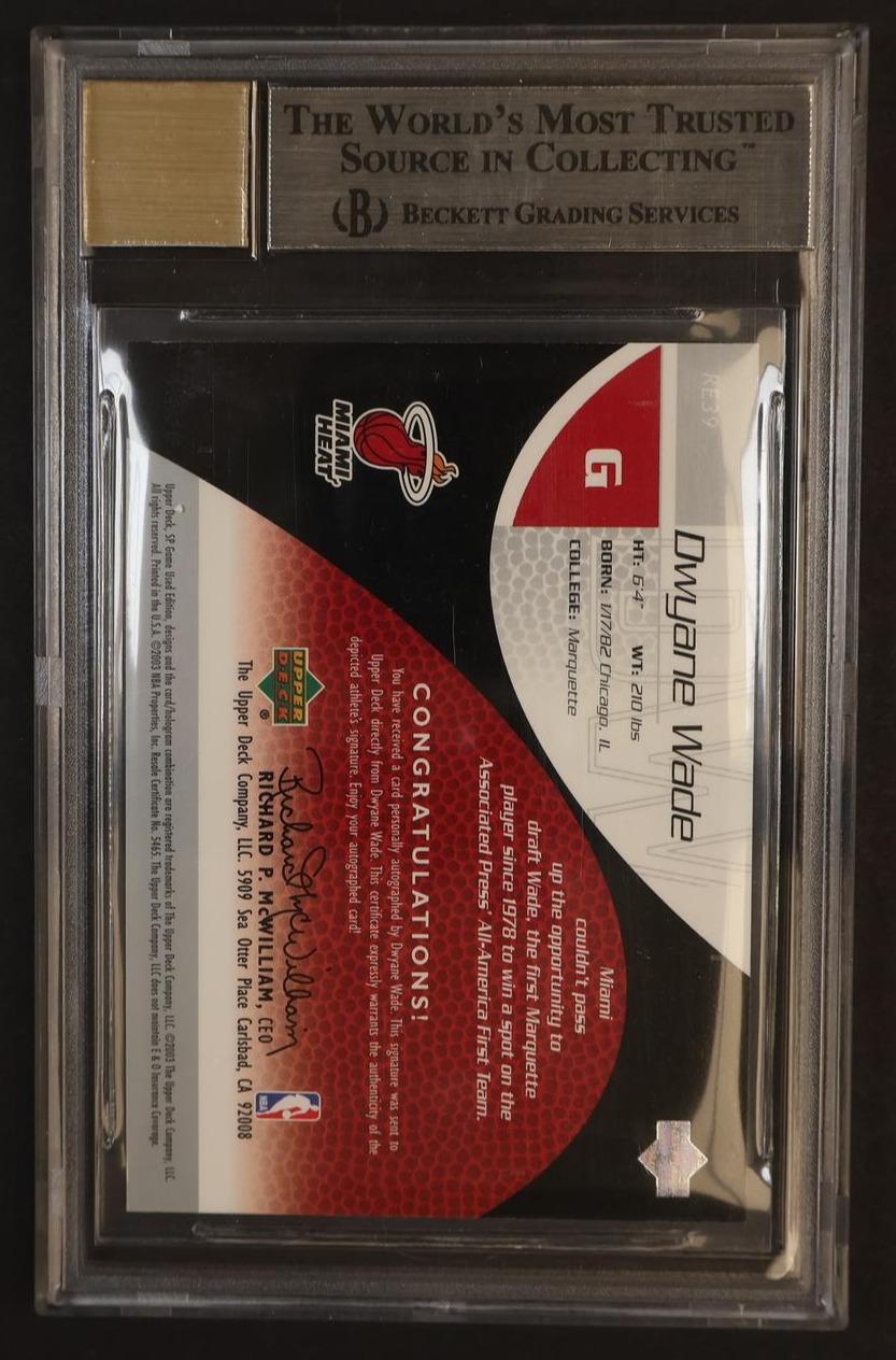 2003 Sp Game Used Rookie Exclusive Autographs Dwyane Wade #Re39 /100 BGS 9