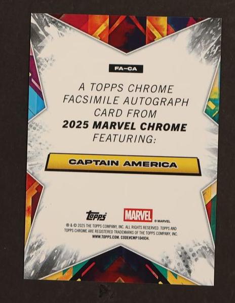 2025 Topps Marvel Chrome Captain America #Fa-Ca Facsimile Auto /50