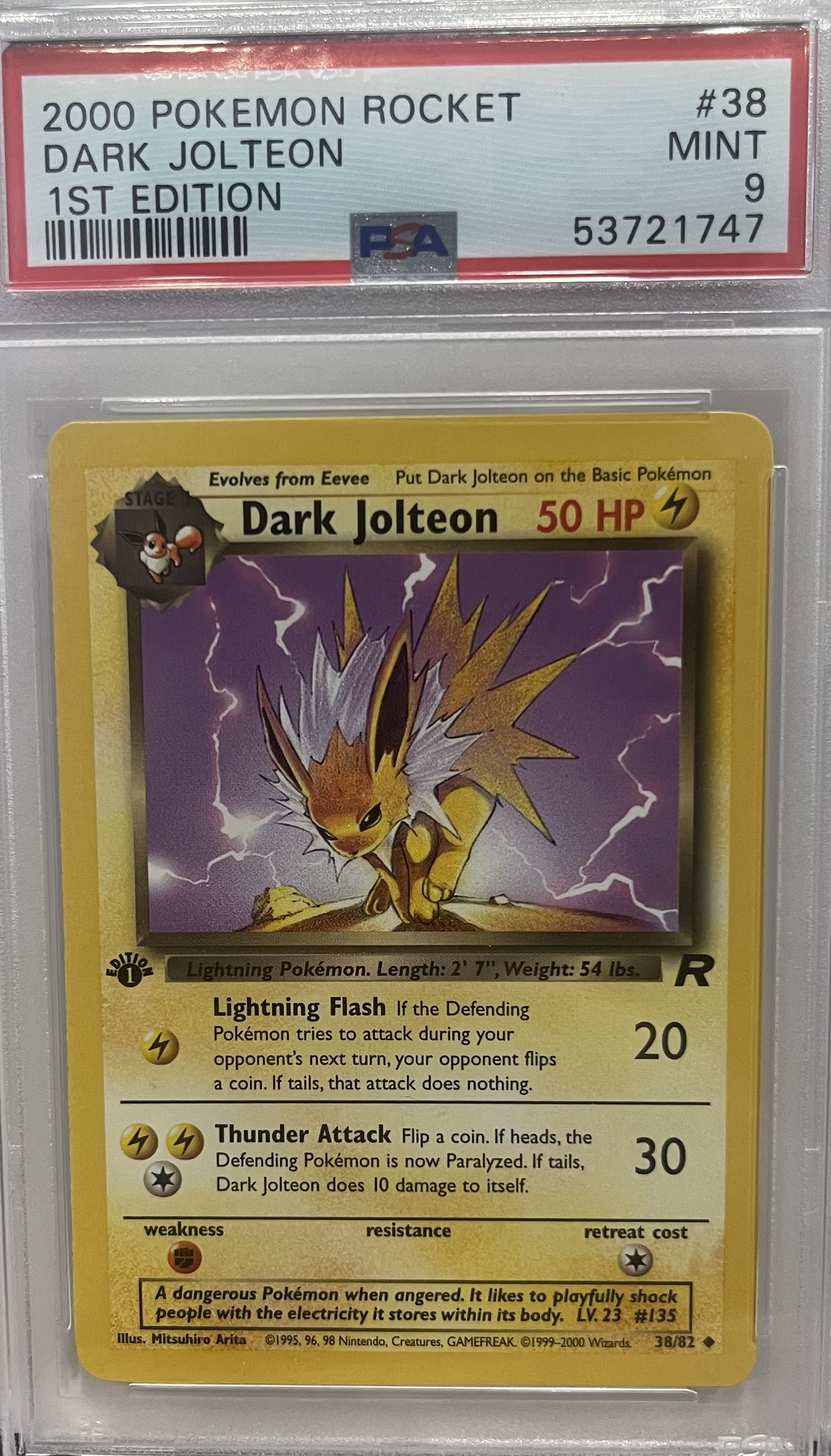 Dark Jolteon (1St Edition) 38/82 - Team Rocket - 2000 Pokemon - PSA 9
