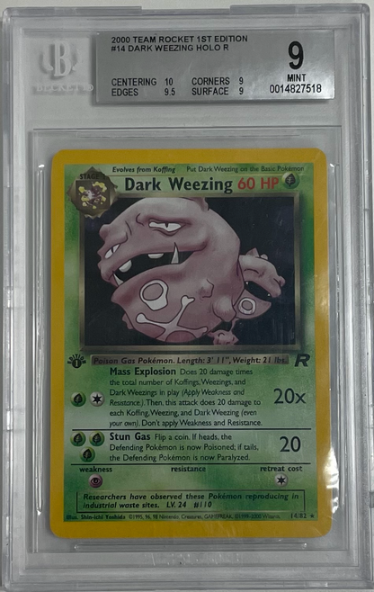 Dark Weezing 14/82 1St Edition - Team Rocket - 2000 Pokemon - BGS 9