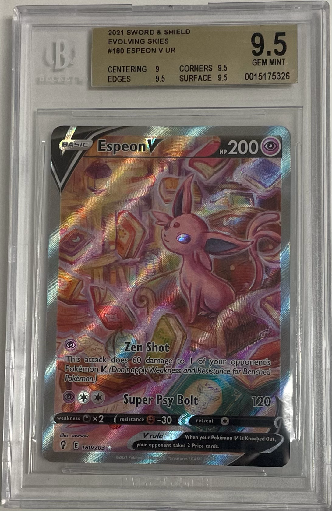 Espeon V 180/203 Evolving Skies - 2021 Pokemon - BGS 9.5