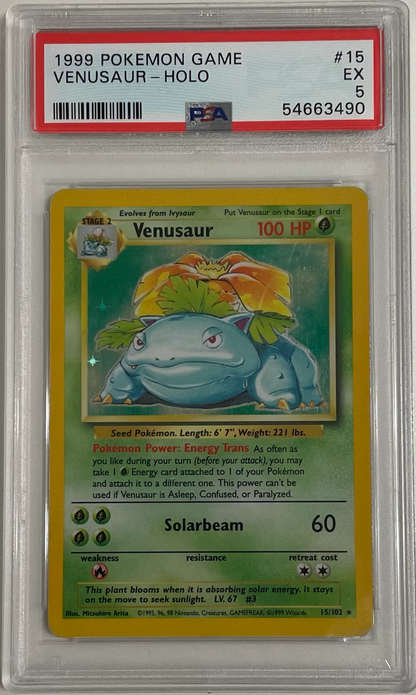 Venusaur Holo 15/102 Base Set - 1999 Pokemon - PSA 5
