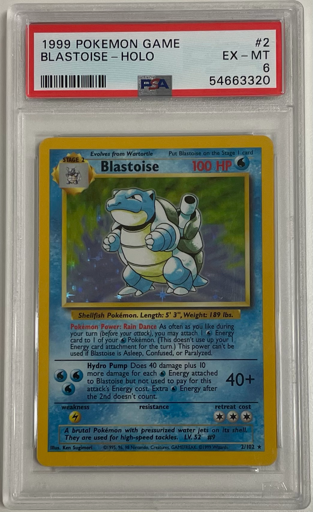Blastoise 2/102 Base Set - 1999 Pokemon - PSA 6