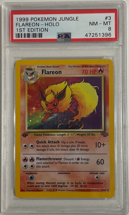 Flareon 3/64 Jungle 1St Edition Holo - 1999 Pokemon - PSA 8