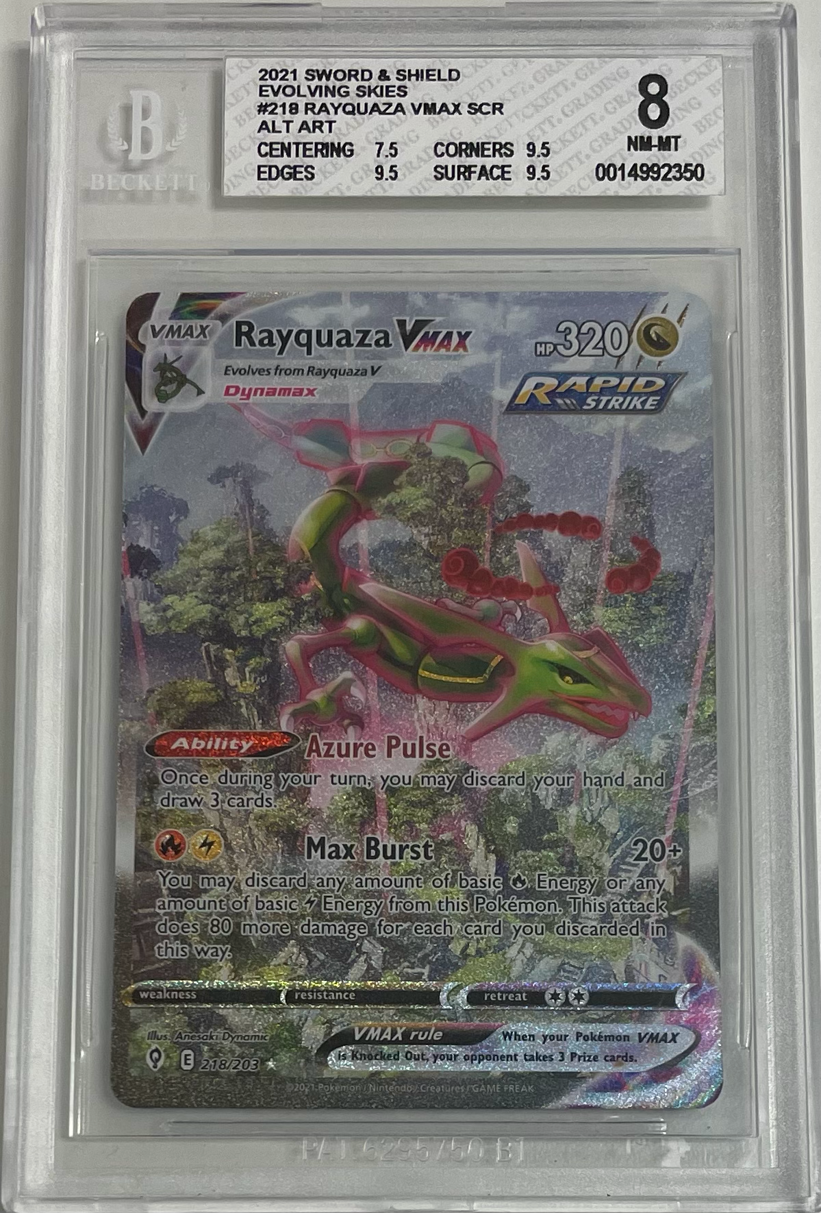 Rayquaza Vmax 218/203 Evolving Skies - 2021 Pokemon - BGS 8