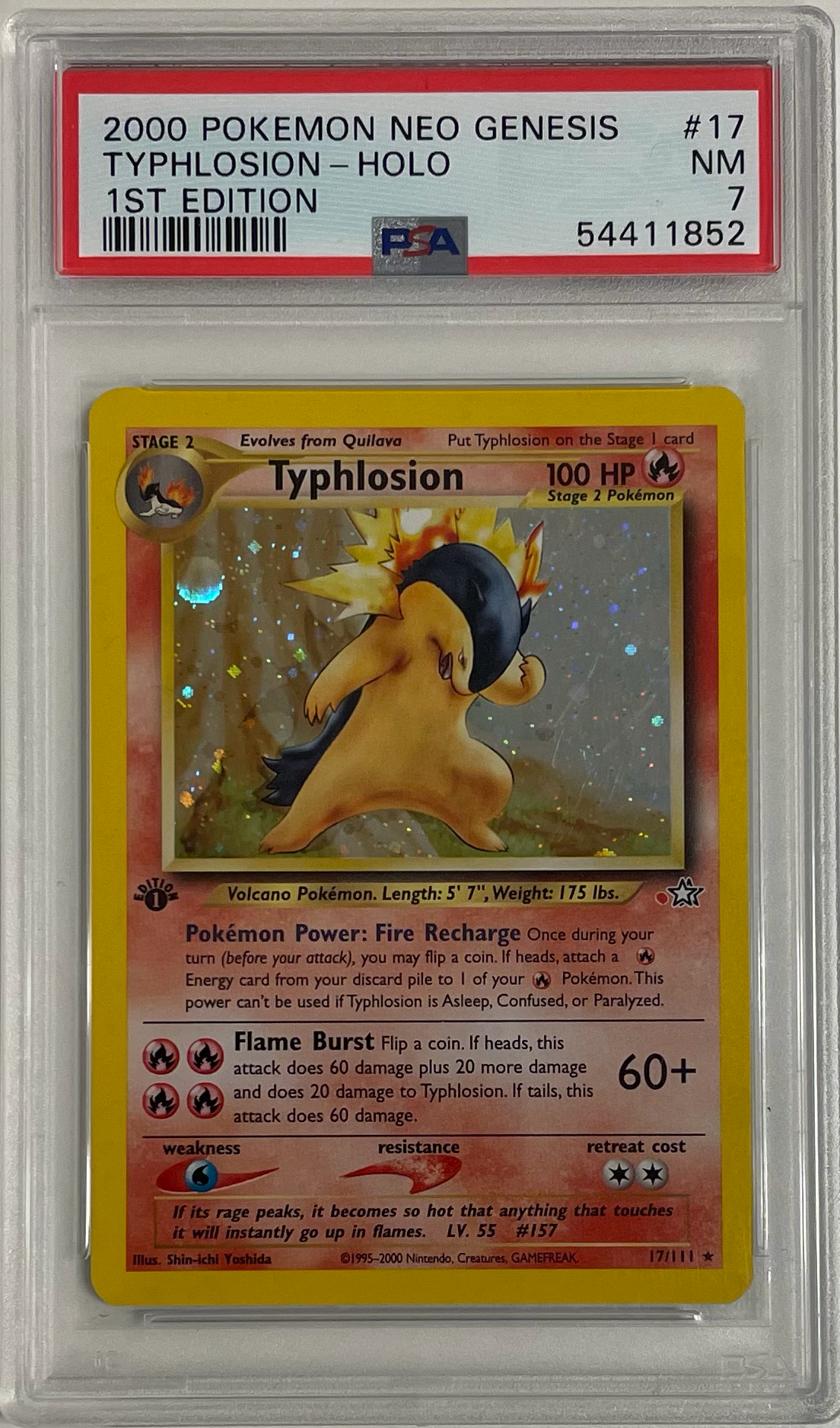 2000 Pokemon Typhlosion 17/111 - Holo - 1St Edition - Neo Genesis - PSA 7