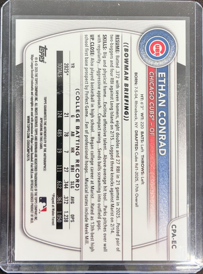 2025 Topps Bowman Baseball - Ethan Conrad - Chrome Prospect Autographs Blue /150