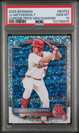 Graded 2025 Topps Bowman JJ Wetherholt #BCP22 Chrome Prospects Mini Diamond Rookie RC Baseball Card PSA 10 Gem Mint
