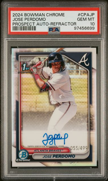 Jose Perdomo 2024 1St Bowman Chrome Autograph Refractor #'D 055/499 PSA 10