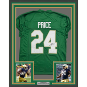 Framed Autographed/Signed JaDarian Price 35x39 Notre Dame Green College Football Jersey JSA COA