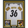 Framed Autographed/Signed Jerome Bettis 35x39 Pittsburgh White Football Jersey JSA COA