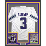 Framed Autographed/Signed Jordan Addison 35x39 Minnesota White Alternate Football Jersey JSA COA
