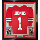 Framed Facsimile Autographed Quinshon Judkins 35x39 Ohio State Red Reprint Laser Auto College Football Jersey