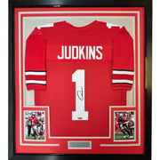 Framed Facsimile Autographed Quinshon Judkins 35x39 Ohio State Red Reprint Laser Auto College Football Jersey