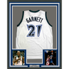 Framed Autographed/Signed Kevin Garnett 35x39 Minnesota White Basketball Jersey JSA COA