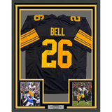 Framed Autographed/Signed Le'Veon LeVeon Bell 35x39 Pittsburgh Black Color Rush Jersey JSA COA
