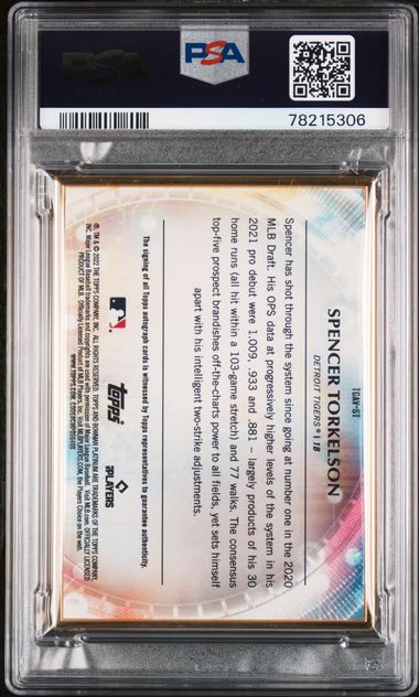 Spencer Torkelson 2022 Bowman Transcendent Autograph Variation Blue #'D 05/10 PSA 9