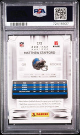 Graded 2009 Panini Playoff Prestige Matthew Stafford #172 /999 Light Blue Rookie RC Football Card PSA 10 Gem Mint