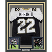 Framed Autographed/Signed Mark Ingram II 35x39 New Orleans Black Alternate Football Jersey JSA COA