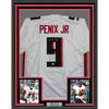 Framed Autographed/Signed Michael Penix Jr. 35x39 Atlanta White Football Jersey Beckett BAS COA