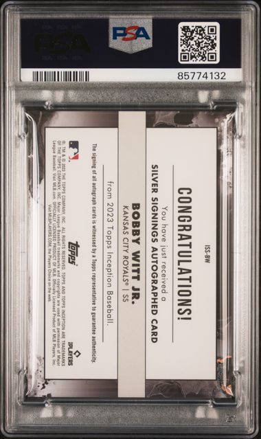 Bobby Witt Jr. 2023 Topps Inception Silver Signings Auto #'D 93/99 PSA 9